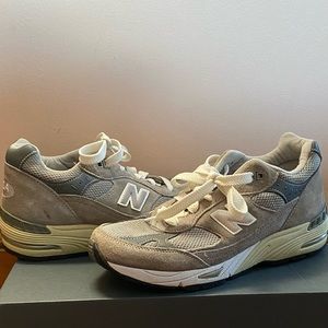 Grey and white 991 new balance